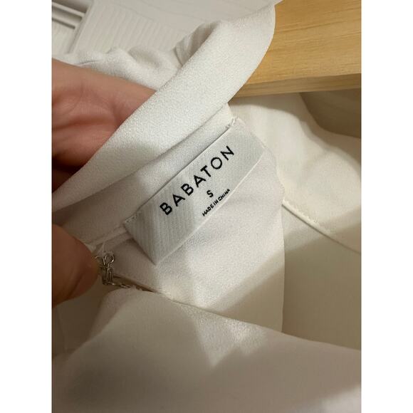 Babaton women's white long sleeve mini shift neck tie dress size Small - Picture 3 of 6